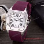 Replica Cartier Santos 100 Rubber Strap Watch - White Roman Markers 